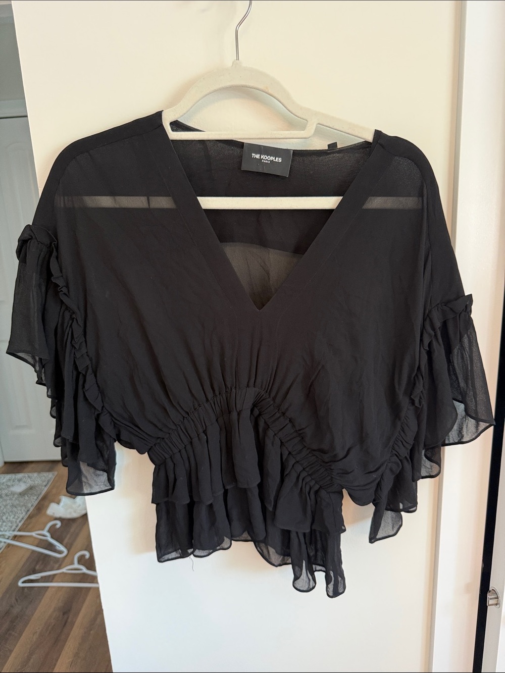 The Kooples Black Ruffle V-Neck Women's Top